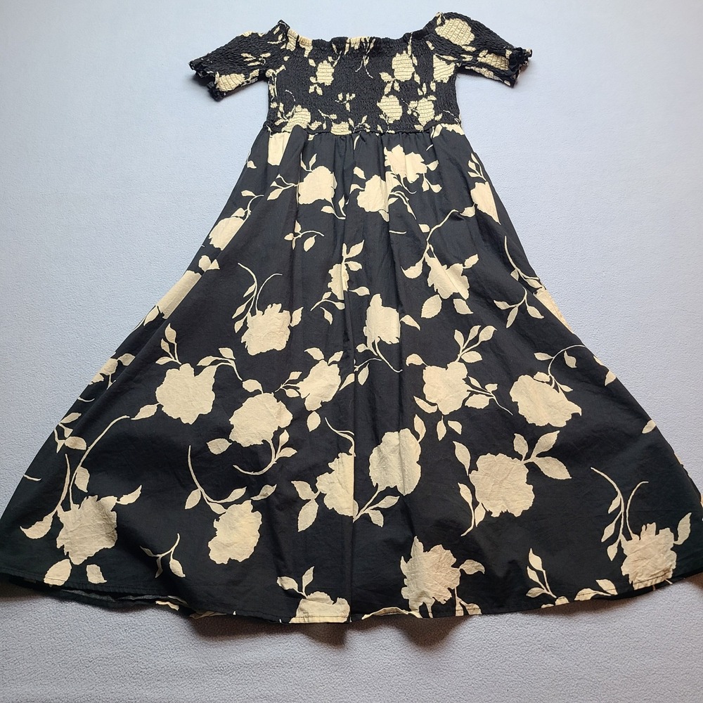 Soft Surroundings Maxi Dress Womens PM Black Excellent Floral Smocked Bodice - Picture 6 of 7